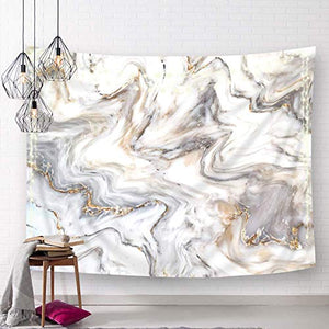 Riyidecor Grey and White Marble Tapestry Golden Wave 51x59 Inch Crack Textured Abstract Nature Modern Simple Art Wall Hanging Decor Home Fabric Dorm Bedroom