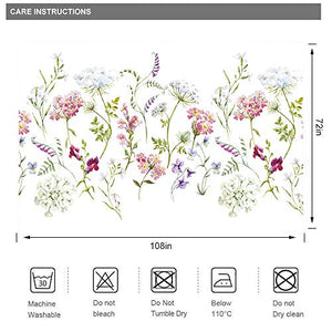 Riyidecor Extra Wide Herbs Floral Shower Curtain Clawfoot Tub 108Wx72H Inch 18 Pack Metal Hooks Wildflowers Plants Flower Decor Fabric Bathroom Polyester Waterproof