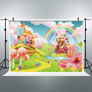 Riyidecor Candyland Lollipop Rainbow Castle Photo Backdrop Cartoon Kids 8x6 Feet Ice Cream Cloud Lawn Photography Background Artistic Newborn Birthday Party Photo Studio Shoot Backdrop Vinyl Cloth