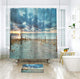 Riyidecor Ocean Beach Shower Curtain 60Wx72H Sunset Scenic Blue Sky Seaside Landscape Sand Decor Fabric Bathroom 12 Pack Plastic Shower Hooks