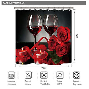 Riyidecor Red Rose Wine Shower Curtain for Bathroom Decor 72Wx72H Inch Valentines Romantic Floral Blooming Flower Lovers Couple Candles Panel Fabric Waterproof Polyester with 12 Pack Plastic Hooks
