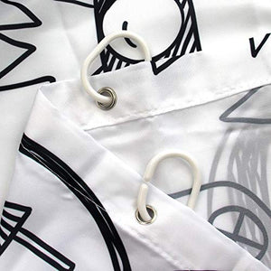 Riyidecor Kids Video Game Boys Shower Curtain 72" W x 78" H Black and White Sketch Funny Graffiti Decor Fabric Panel Bathroom 12 Pack Plastic Shower Hooks