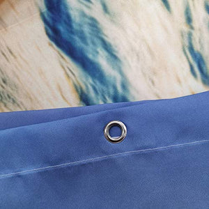 Riyidecor Beach Shower Curtain Sunrise Summer Ocean Coastal Sunrise Hawaiian Cool Sea Wave Seaside Scene Island Blue Fabric Set Waterproof 72x72 Inch 12 Pack Hooks Bathroom Decor