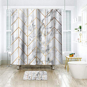 Riyidecor Marble Shower Curtain Geometric Abstract Herringbone Cute Ink Texture Chic Cool Chevron Luxurious Neutral Classy Aesthetic 72x72 Inch 12 Pack Hooks Bathroom Decor Fabric Polyester Waterproof