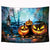 Riyidecor Halloween Pumpkins Lantern Tapestry 60x80 Inch Funny Wood Nightly Spooky Forest Terror Fashion Chic Decor Set Bedroom Living Room Dorm Wall Hanging