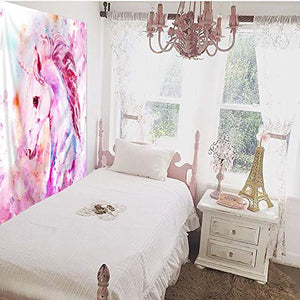 Riyidecor Pink Unicorn Tapestry 51x59 Inch Girls Kids Watercolor Print Dyeing Painting Animal Colorful Flower Floral Art Hanging Bedroom Living Room Dorm Wall Blankets Home Decor Fabric