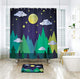 Riyidecor Mountain Forest Shower Curtain Triangle Trees Moon Stars Cloud Kids Decor Fabric Bathroom Set Polyester Waterproof 72x72 Inch Include Plastic Hooks 12 Pack