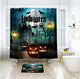 Riyidecor Happy Halloween Shower Curtain Pumpkin Cute Teal Scary Ghost Kids Castle Moon Creative Blazing Decor Fabric Set Polyester Waterproof 72x72 Inch 12 Pack Plastic Hooks Included