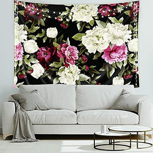 Riyidecor Fabric Watercolor Black Floral Tapestry Wall Hanging 91Wx71H Inch Vintage Flower Nature Plant Living Room Decoration Blossom Botanical Rose Retro Aesthetic Bedroom Dorm Home Decor WW-KRGG