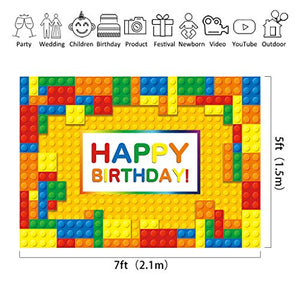 Riyidecor Birthday Backdrop for Boys Colorful Building Blocks Party Kid 7x5 Feet Photography Backgrounds Home Decor Celebration Photo Shoot Studio Props Banner Vinyl Cloth