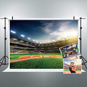 Riyidecor Green Baseball Field Backdrop Fabric Polyester Stadium 7Wx5H Feet Photography Background Art Fabric Booth for Children Decorations Birthday Festival Event Props Party Photo Studio Shoot