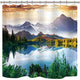 Riyidecor Mountain Scenic Shower Curtain 72Wx78H Inch Metal Hooks 12 Pack Scenery Landscape Art Blue Sky Forest Beauty Wilderness and Hiking Decor Fabric Set