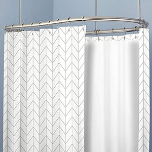 Riyidecor Clawfoot Tub Chevron Shower Curtain Bathtub All Wrap Around White Beige Herringbone Round Polyester Fabric Wraparound Extra Wide Panel 180x70 Inch Set Waterproof with 32 Metal Hooks