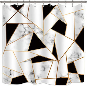 Riyidecor Fabric Marble Shower Curtain Set for Bathroom Decor 72Wx72H Inch Abstract Black White Geometric Bath Accessories for Men Kids Stone Surface Pattern Art Printed 12 Pack Plastic Hooks