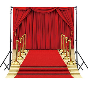 Riyidecor Red Carpet Backdrop Luxurious Stage Photography Background Glitter Gold and Red 5Wx7H Feet Decoration Celebration Props Party Photo Shoot Backdrop Blush Vinyl Cloth