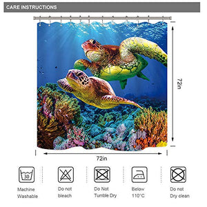 Riyidecor Sea Turtle Shower Curtain Ocean Creature Landscape Colorful Coral Reef Underwater Decor Fabric Set Polyester Waterproof 72x72 Inch 12-Pack Plastic  Hooks