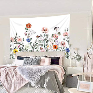 Riyidecor Colorful Floral Tapestry Flowers Spring Bloom 60x80 Inch Blossom Plants Girl Rustic Natural Bright Pink Country Scenery Modern Printed Decoration Bedroom Living Room Dorm Wall Hanging