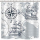 Riyidecor Extra Long Nautical Sailboat Map Shower Curtain 72Wx84H Inch Boat Sketch Ship Wheel Compass Anchor Decor Fabric olyester Waterproof Fabric 12 Pack Plastic Hooks