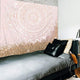 Riyidecor Pink Mandala Flower Tapestry Gold Glitter Damask Floral Boho Bohemia 51x59 Blossom Girly Abstract Simple Modern Printed Decoration Bedroom Living Room Dorm Wall Hanging