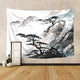 Riyidecor Japanese Tapestry Wall Hanging 80Wx60H Inch Asian Chinese Landscape Bedroom Decor for Men Painting Oriental Style Ink Watercolor Mountain Trees Black Print Indigenous Bedroom Living Room