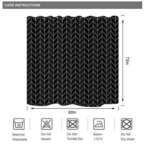 Riyidecor Striped Herringbone Chevron Shower Curtain 60x72 Inch Black Geometric Panel Decor Fabric Bathroom Set Polyester Waterproof 12 Pack Plastic Hooks