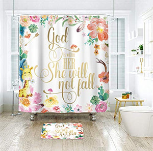Riyidecor Floral Quotes Shower Curtain Girls Colorful Spring Watercolor Flower Saying Animals Feather Botanical Inspirational Woman Fabric Waterproof Home Bathtub Decor 12 Pack Plastic Hook 72x72Inch