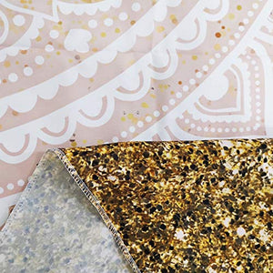 Riyidecor Pink Mandala Flower Tapestry Gold Glitter Damask Floral Boho Bohemia 51x59 Blossom Girly Abstract Simple Modern Printed Decoration Bedroom Living Room Dorm Wall Hanging