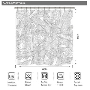 Riyidecor Palm Tree Leaf Shower Curtain Tropical Fern Banana Monstera Leaves White Rainforest Jungle Hawaii Plant Fabric Waterproof Home Bathtub Decor 12 Pack Plastic Hook 72x72 Inch