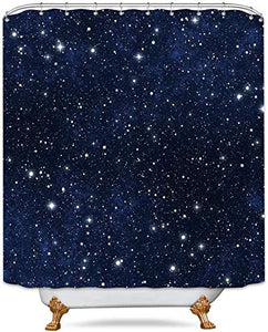 Riyidecor Night Sky Stars Space Shower Curtain (No Glitter) Backdrop Dark Blue Cosmic Starry Fantasy Galaxy Universe Fabric Waterproof Bathroom Home Decor 72x72 Inch 12 Plastic Hooks