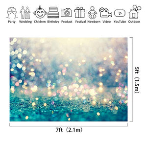 Riyidecor Polyester Fabric Blue Abstract Bokeh Shiny Backdrop (No Glitter) Polka Dots Sparkle Mermaid Photography Backgrounds 7x5 Feet Party Wedding Celebration Baby Shower Banner Studio Photo Shoot