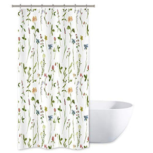 Riyidecor Small Stall Floral Fabric Shower Curtain 36Wx72H Inch Rustic Watercolor Flower Spring Season Decor Bathroom Fabric 7 Pack Plastic Shower Hooks Included