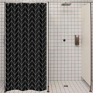 Riyidecor Striped Herringbone Chevron Shower Curtain 36x72 Inch Black Geometric Panel Decor Fabric Bathroom Set Polyester Waterproof 7 Pack Plastic Hooks