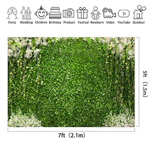 Riyidecor Green Lawn Wall Backdrop Nature Grass Photography Background Fresh Green and White Flowers 7Wx5H Feet Decoration Celebration Props Party Photo Shoot Backdrop Vinyl Cloth