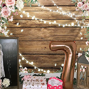 Riyidecor Floral Wooden Backdrop Rustic Pink Flowers Mother's Day Shiny Light Brown Wedding 7x5ft Photography Background Bridal Anniversary Decorations Banner Props Festival Photo Shoot Vinyl Cloth