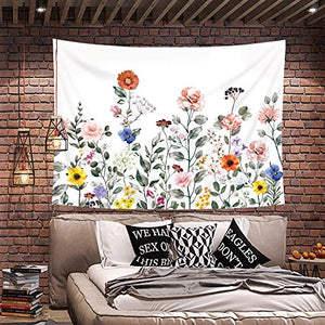 Riyidecor Colorful Floral Tapestry Flowers Spring Bloom 60x80 Inch Blossom Plants Girl Rustic Natural Bright Pink Country Scenery Modern Printed Decoration Bedroom Living Room Dorm Wall Hanging