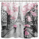 Riyidecor Paris Eiffel Tower Shower Curtain for Bathroom Decor 72Wx72H Inch Vintage French European City Landscape Modern Oil Painting for Women Girl Lover Couple Pink Fabric Waterproof 12 Pack Hooks