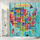 Riyidecor Fabric Map Shower Curtain for Bathroom 72Wx72H Inch USA Map Curtain Sets for Kids Boys Cartoon Animal Educational Geography Bathroom Accessories Bathtub Home Decor 12 Pack Hooks