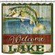 Riyidecor Fishing Shower Curtain Set Fish Lake Quotes Wooden Plank Rustic Theme Nautical Green Man Bathroom Home Decor Panel Fabric Waterproof Bathtub 12-Pack Plastic Shower Hooks 72x72 Inch