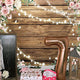 Riyidecor Floral Wooden Backdrop 5x3ft Rustic Pink Flowers Shiny Lights Brown Party Photography Background Bridal Anniversary Decorations Banner Props Festival Photo Shoot Vinyl Cloth