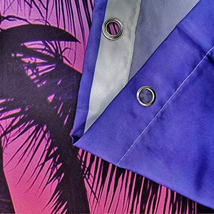 Riyidecor Sunset Beach Shower Curtain Tropical Palm Tree Landscape Hawaii Ocean Coastal Seaside Medallion Decor Fabric Polyester Waterproof 72x72 Inch 12 Pack Plastic Hooks