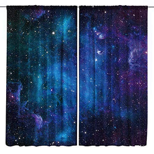 Riyidecor Kids Boys Galaxy Curtains Outer Space Rod Pocket (2 Panels 52 x 63 Inch) Blue Planet Nebula Universe Black Psychedelic Starry Sky Astronomy Living Room Bedroom Window Drapes Treatment Fabric