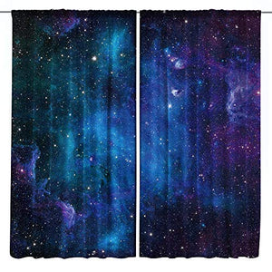 Riyidecor Kids Boys Galaxy Curtains Outer Space Rod Pocket (2 Panels 42 x 63 Inch) Blue Planet Nebula Universe Black Psychedelic Starry Sky Astronomy Living Room Bedroom Window Drapes Treatment Fabric