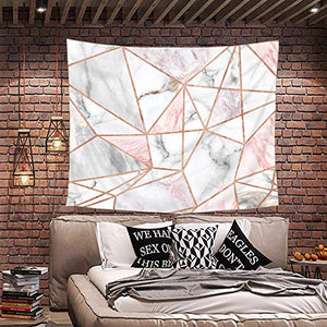 Riyidecor Pink Grey Tapestry Geometric Marble Rose Gold Stripes Unique 59Wx51H Inch Surface Blocks Cracked Pattern Lines White Natural Luxury Realistic Decoration Living Room Bedroom Fabric Polyester