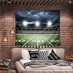 Riyidecor Football Tapestry Sports Stadium Soccer 59Wx51L Inch Field Cool Fan American College Light Night Fanatic Turf Boys Kids Funny Grass Modern Decoration Bedroom Living Room Dorm Wall Hanging