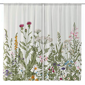 Riyidecor Flower Home Decor Curtains Rod Pocket Floral Green Leaves Patterned Window Drapes for Women Vintage Botanical Printed Bedroom Art Plant Living Room Treatment Fabric (2 Panels 42 x 63 Inch)