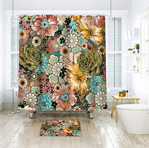 Riyidecor Boho Floral Shower Curtain Paisley Fancy Bohemian 72x72 inch Medallion Colorful Mandala Retro Hippie Haskell Ethnic Unique Artwork Cloth Fabric Bathroom Decor