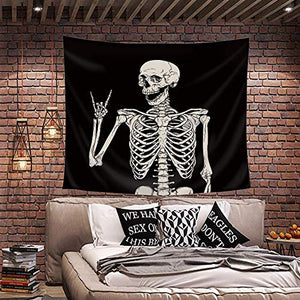 Riyidecor Skull Tapestry Wall Hanging 51Hx59W Inch Funny Black and White Skeleton Theme Home Decor for Men Women Gothic Hippie Halloween Bohemian Terror Rock and Roll Bedroom Living Room Dorm