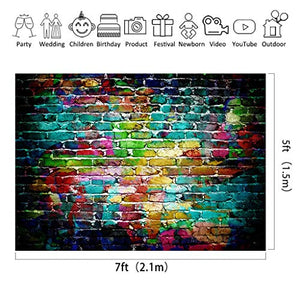 Riyidecor Graffiti Colorful Brick Wall Backdrop Rainbow Hip Hop Painting Fabric Polyester Cloth Photography Background Street Artistic 7Wx5H Feet Decoration Celebration Props Party Photo Shoot