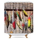 Riyidecor Fishing Lure Shower Curtain Fish Fisherman Ocean Barn Door Rustic Bathroom Home Decor Fabric Set Polyester Waterproof 72Wx72H Inch 12 Pack Plastic Hooks