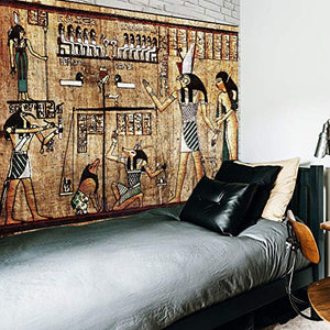 Riyidecor Ancient Egyptian Tribe Tapestry 51Hx59W Inch Religion Historical Decor Mythology Hieroglyphs Abstract Performance Art Wall Hanging Indigenous Bedroom Living Room